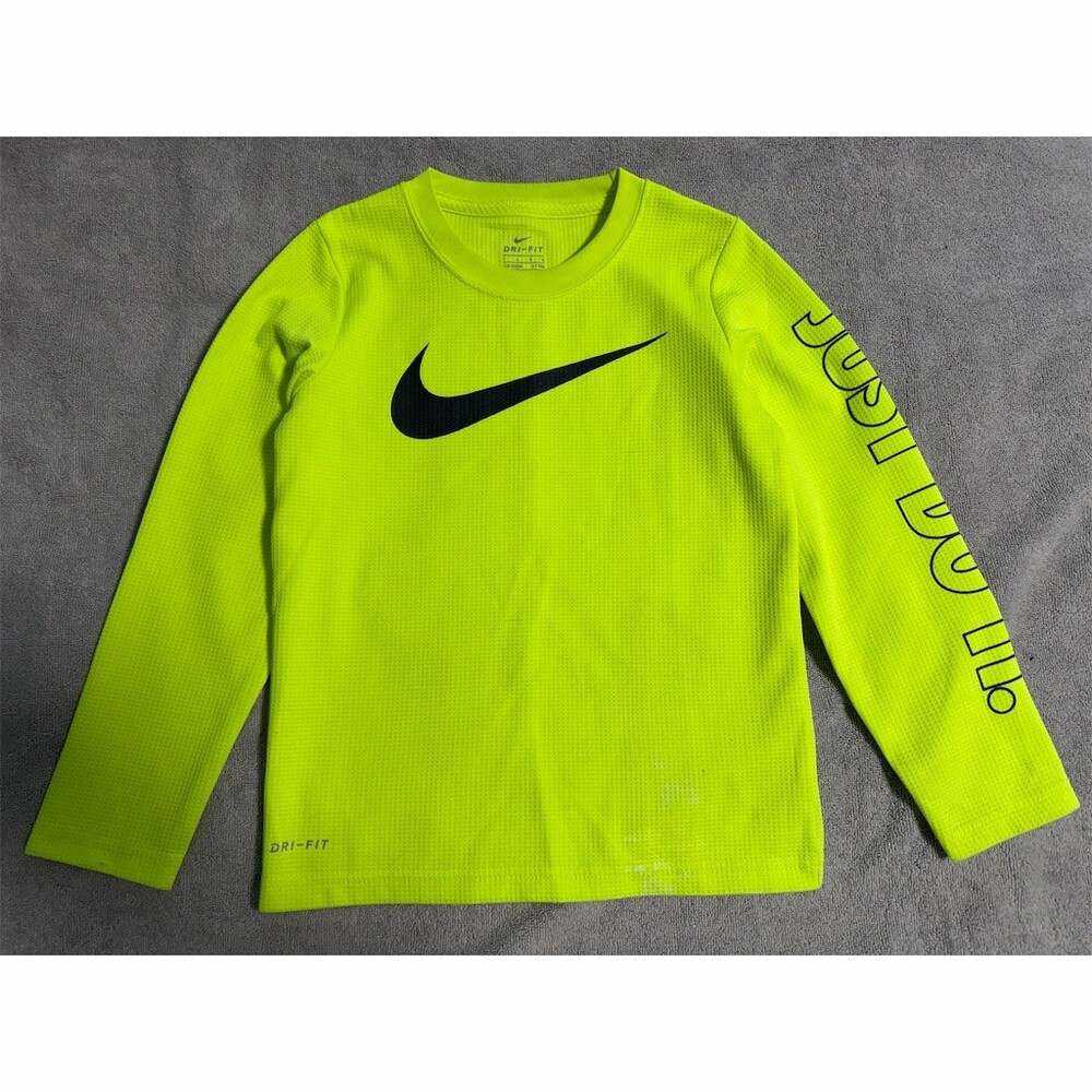 Nike Dri-FIT T-Shirt Boys Youth 7 Neon Volt Green Long Sleeve Just Do It
